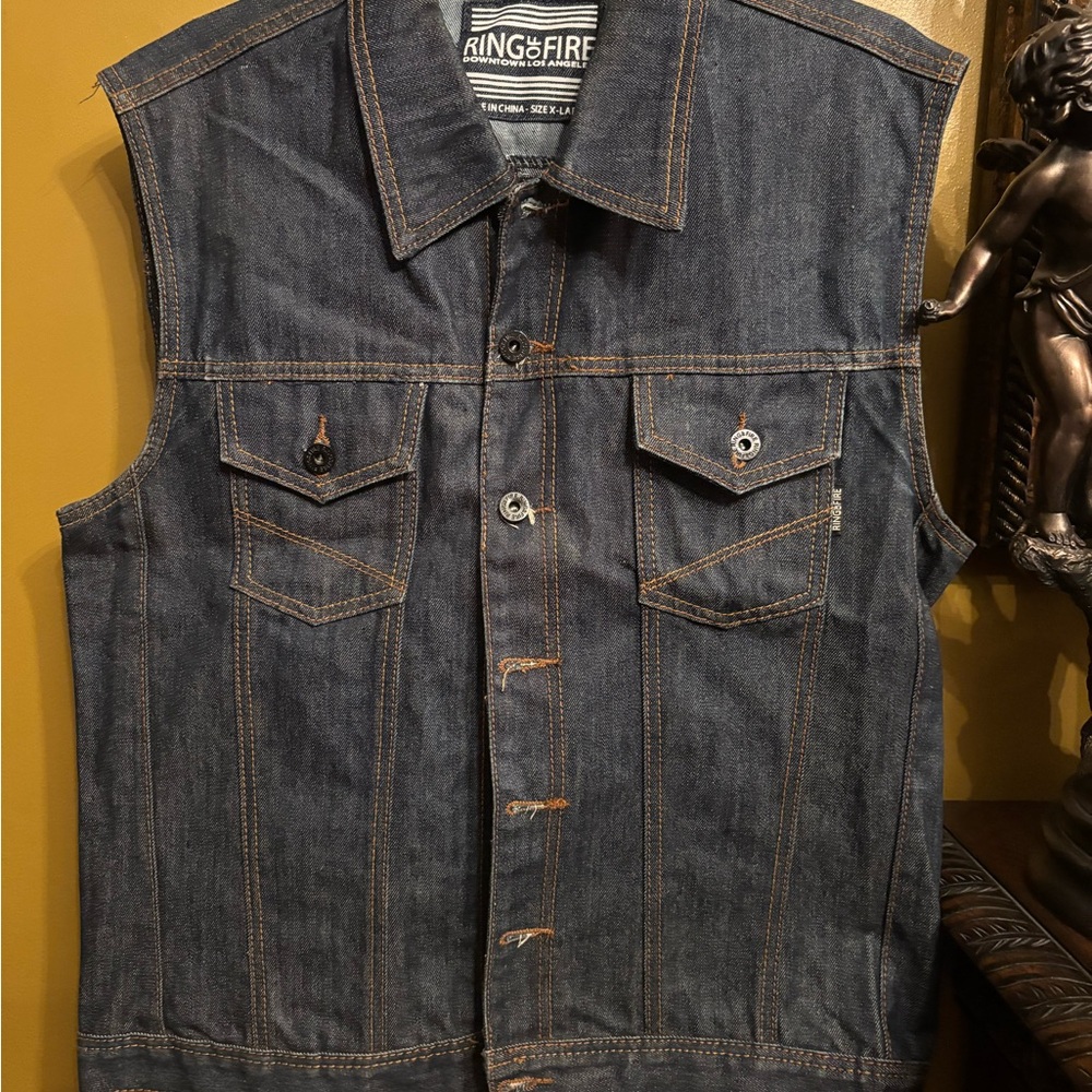 Ring of Fire Men's Dark Blue Denim Vest